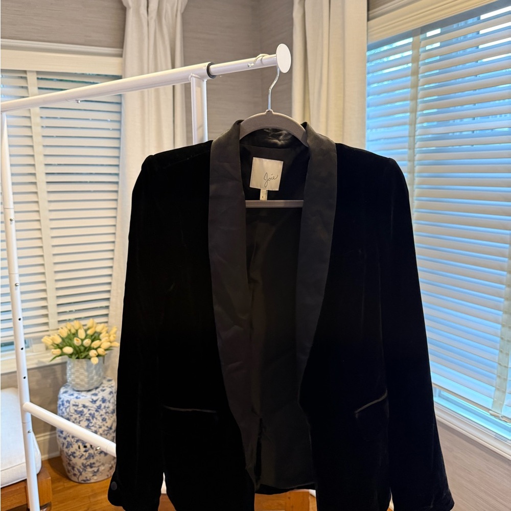 Joie Black Velvet Blazer with Satin Lapel